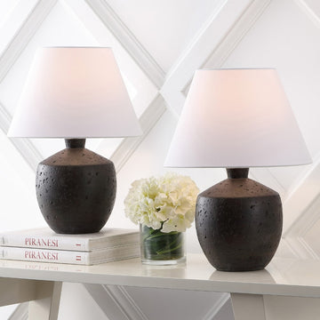 Myron 18" Minimalist Scandinavian Concrete Effect Resin/Iron LED Table Lamp - JONATHAN Y